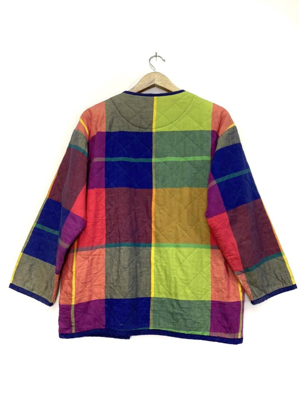 Vintage Benetton Rainbow Patchwork Quilted Colorblock Plaid Liner Jacket M/L - Picture 10 of 13